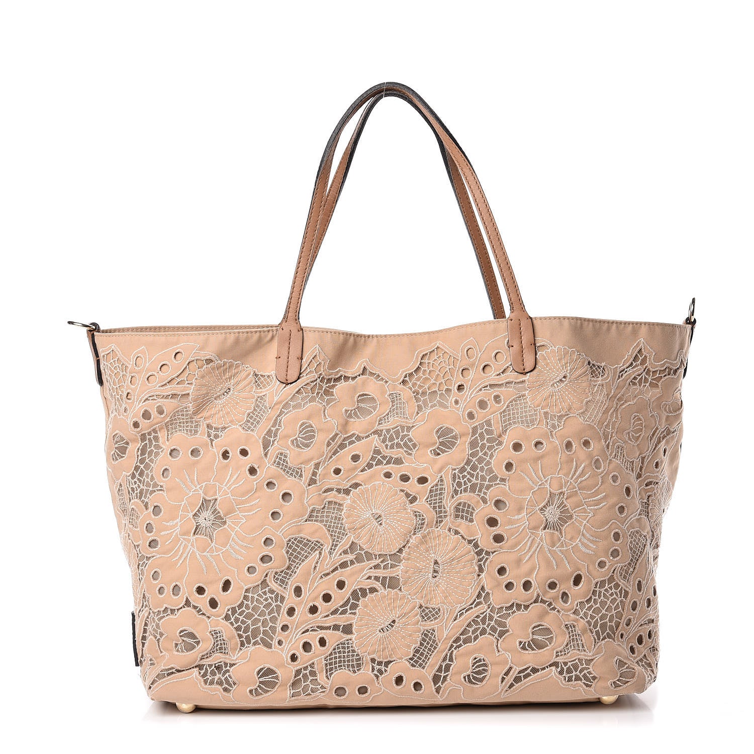 Valentino Garavani Vitello Canvas Lace Tote Beige 1 of 29