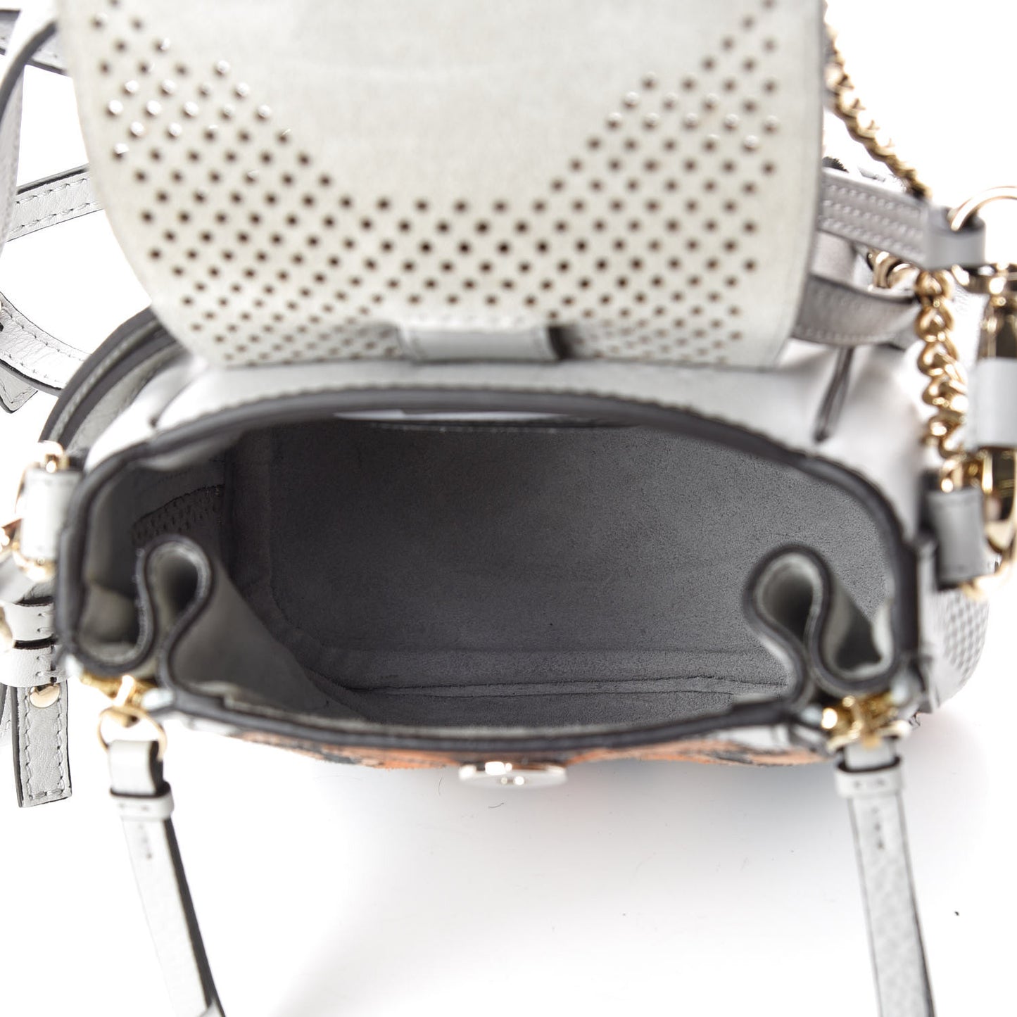 Calfskin Suede Paisley Patchwork Perforated Mini Faye Backpack Airy Grey