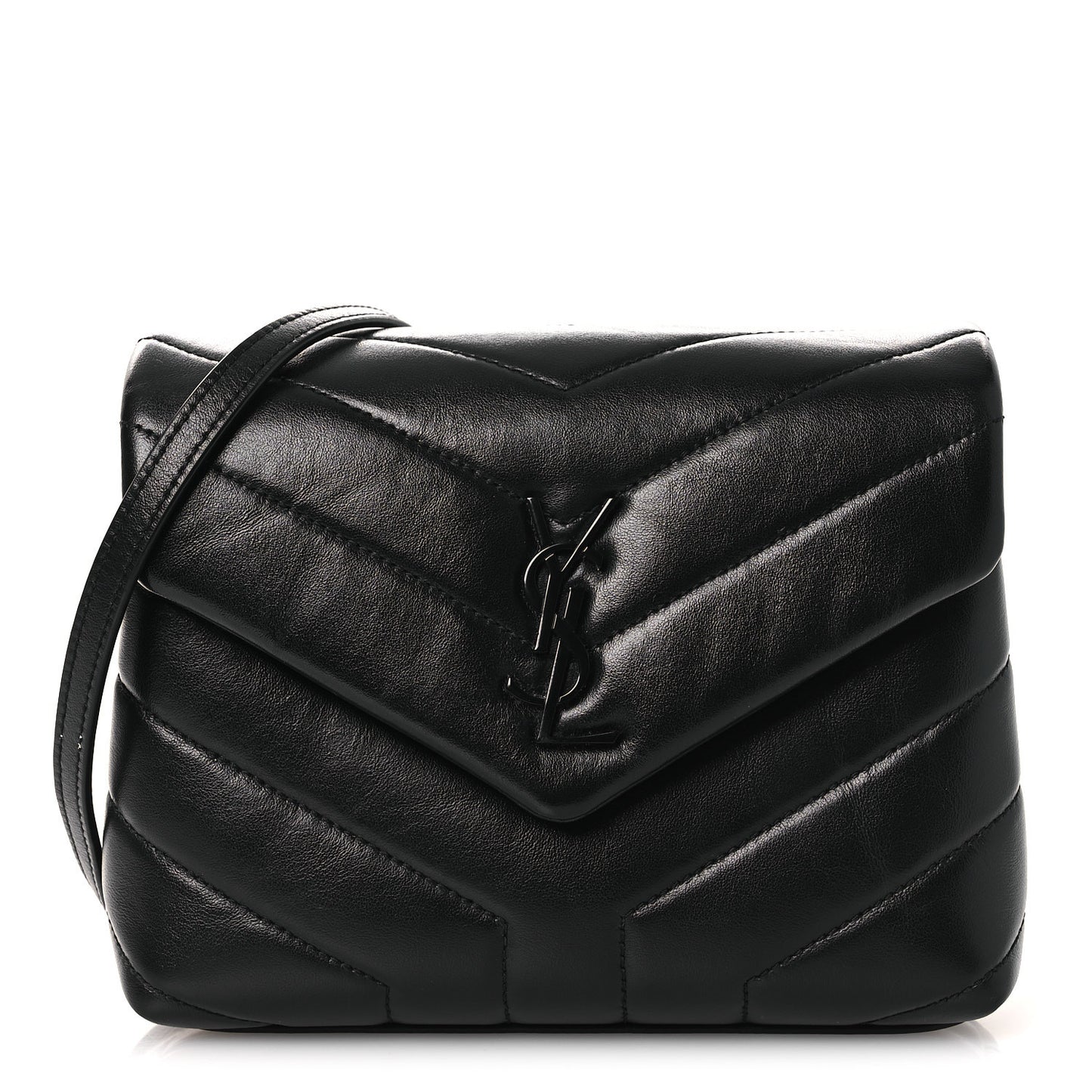 Calfskin Y Quilted Monogram Monochrome Toy Loulou Crossbody Bag Black