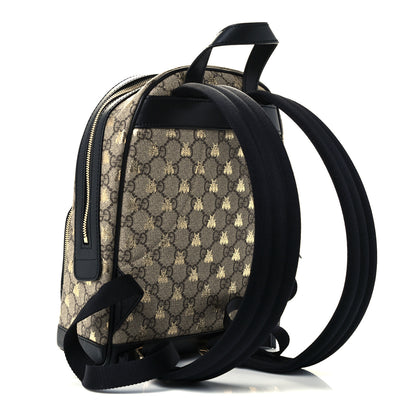 Gucci GG Supreme Monogram Bees Print Small Day Backpack Beige Oro Black 3 of 11