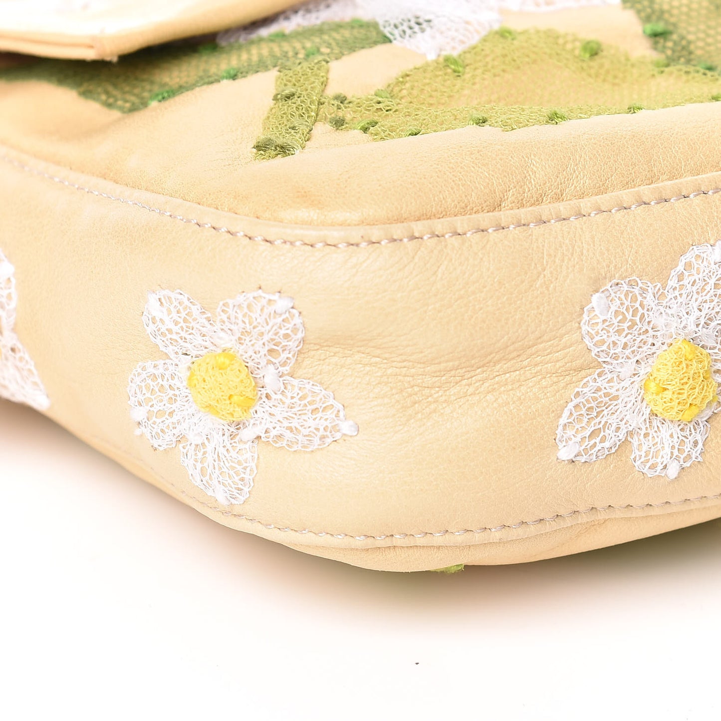 Nappa Flower Applique Baguette Ivory