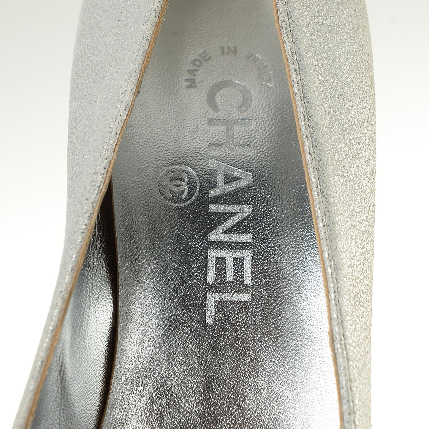 Metallic Crackled Leather Cap Toe Pumps 37 Silver Black