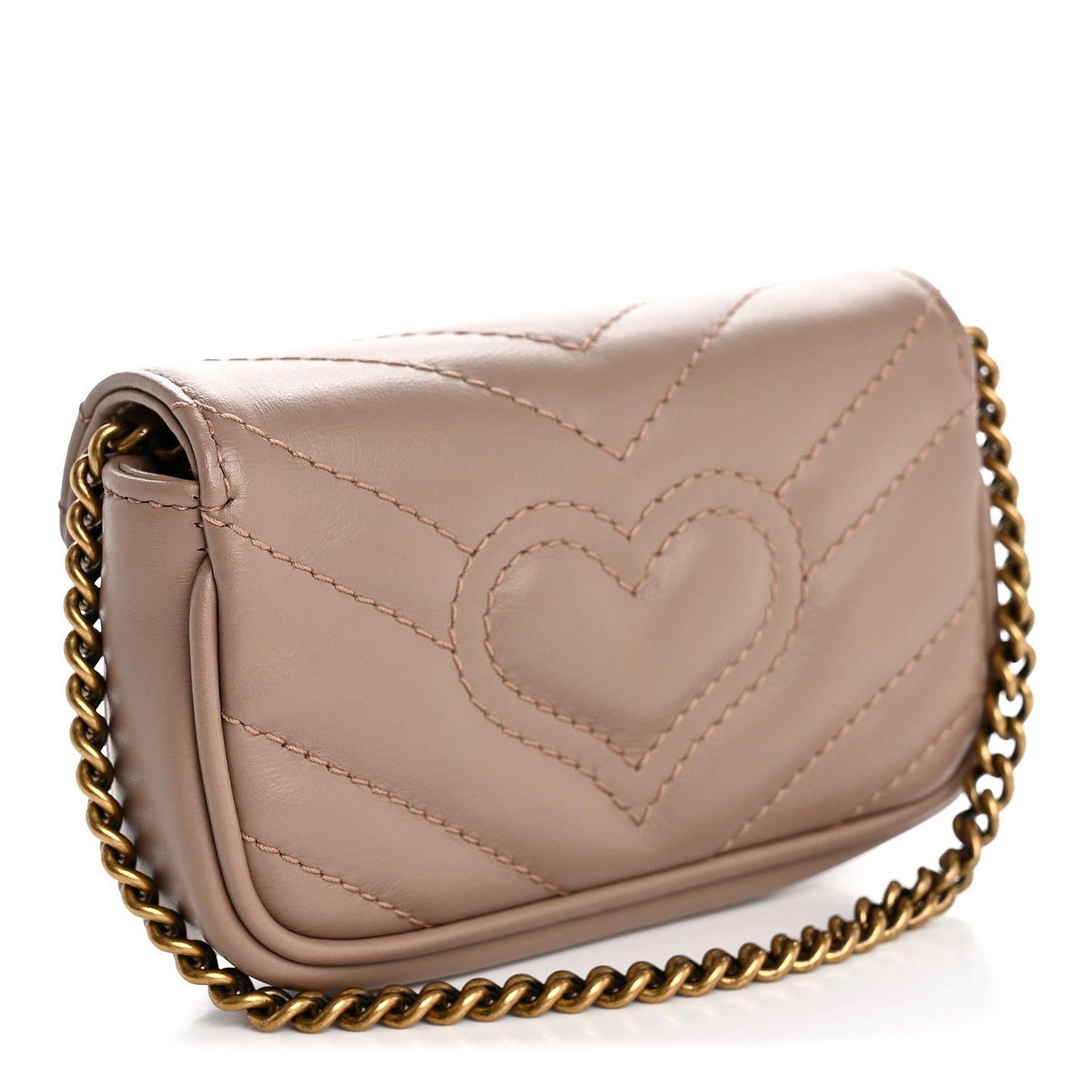 Calfskin Matelasse Heart GG Marmont 2.0 Coin Purse On A Chain Porcelain Rose