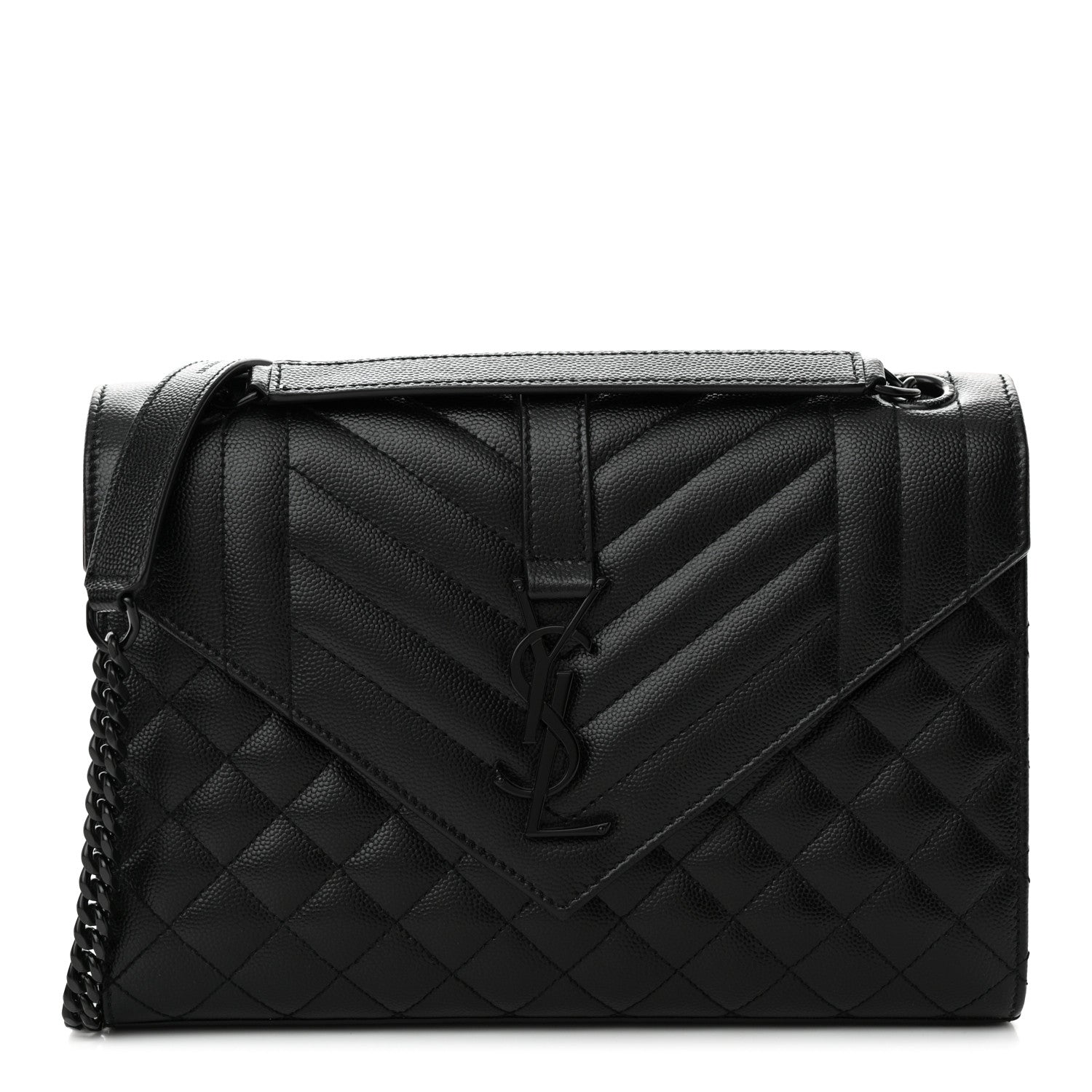 Saint Laurent Grain De Poudre Textured Mixed Matelasse Triquilt Medium Monogram Monochrome Satchel Black 1 of 12