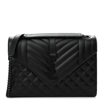 Saint Laurent Grain De Poudre Textured Mixed Matelasse Triquilt Medium Monogram Monochrome Satchel Black 1 of 12