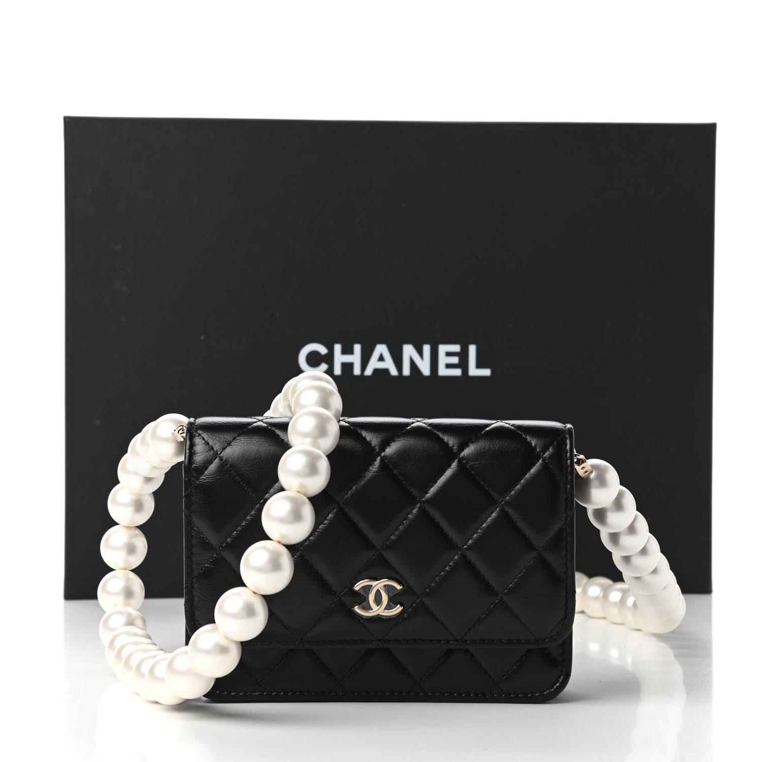 Chanel Calfskin Quilted Mini Maxi Pearls Wallet On Chain WOC Black 11 of 11