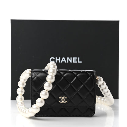Chanel Calfskin Quilted Mini Maxi Pearls Wallet On Chain WOC Black 11 of 11