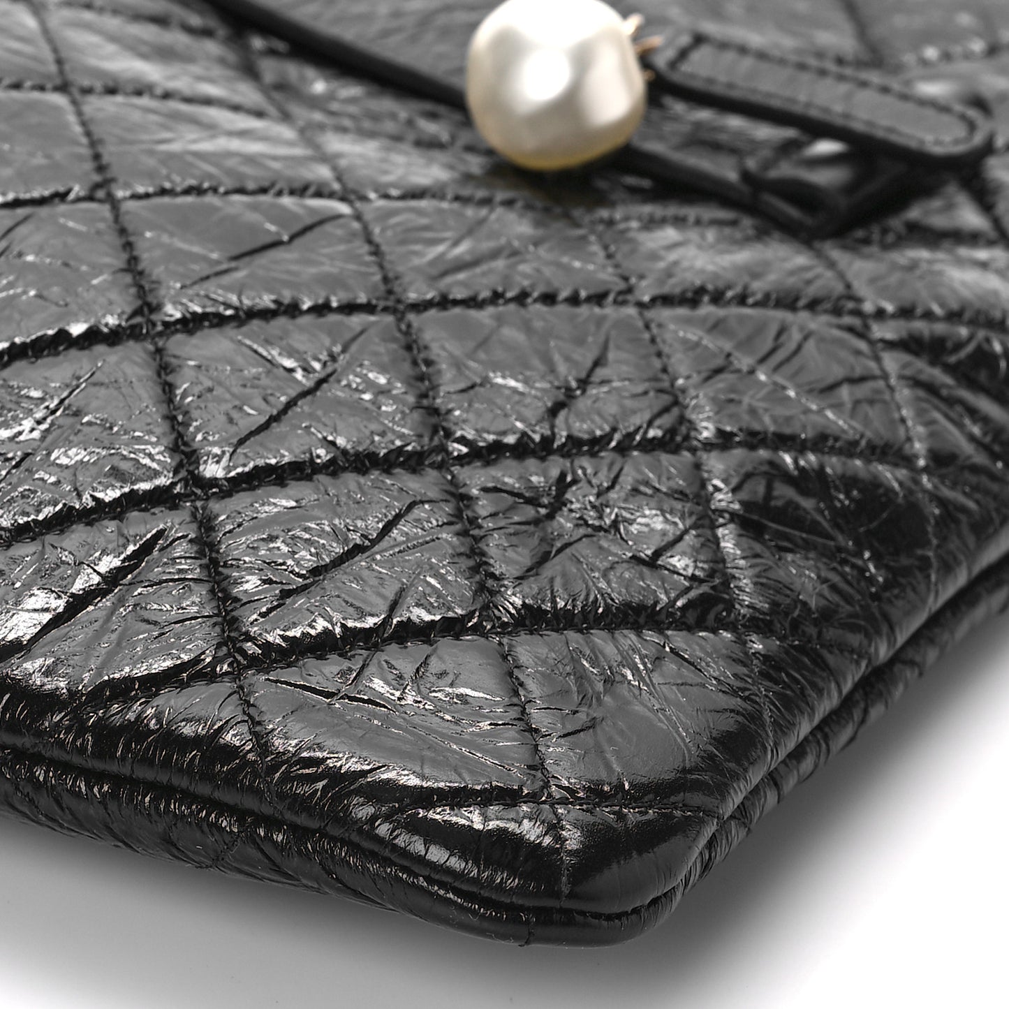 Shiny Crumpled Calfskin Quilted Medium Night by the C Pouch Clutch Black