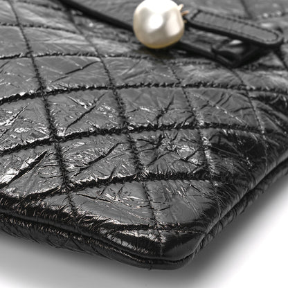 Chanel Shiny Crumpled Calfskin Quilted Medium Night by the C Pouch Clutch Black 9 of 10