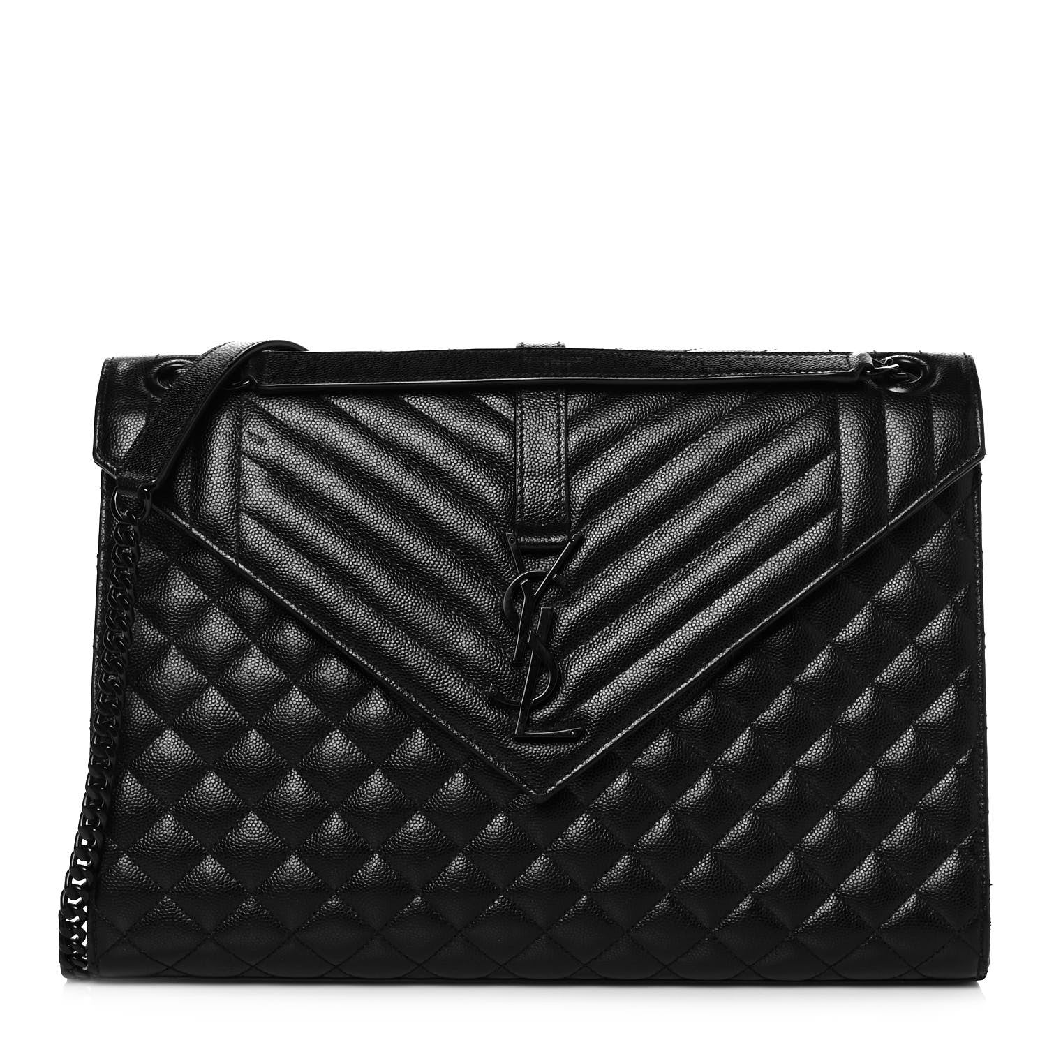 Saint Laurent Grain De Poudre Textured Mixed Matelasse Large Triquilt Monogram Monochrome Satchel Black 1 of 12