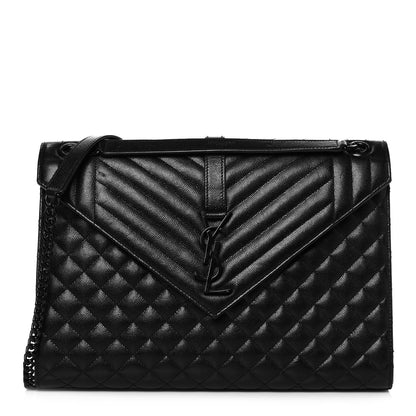 Saint Laurent Grain De Poudre Textured Mixed Matelasse Large Triquilt Monogram Monochrome Satchel Black 1 of 12