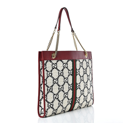 Gucci Tweed GG Monogram Large Rajah Chain Tote White Black Romantic Cherry 3 of 10