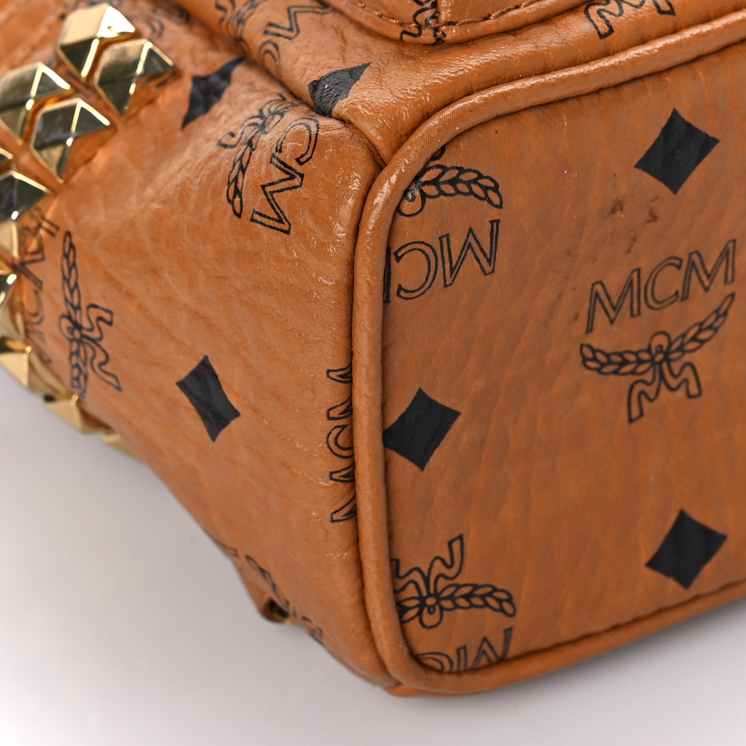 MCM Visetos Side Stud X-Mini Stark Backpack Cognac 7 of 8