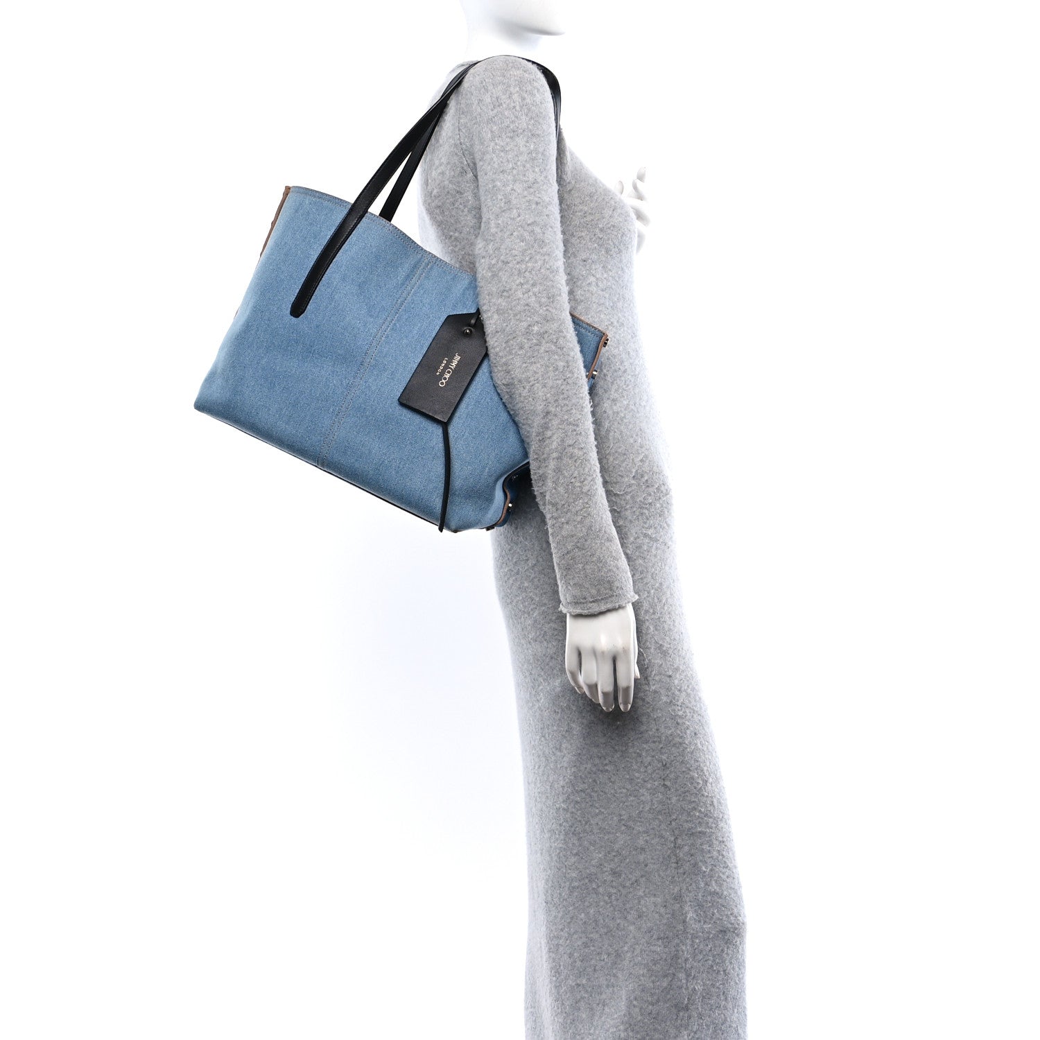 Jimmy Choo Denim Calfskin Twist East West Tote Blue Black 3 of 11