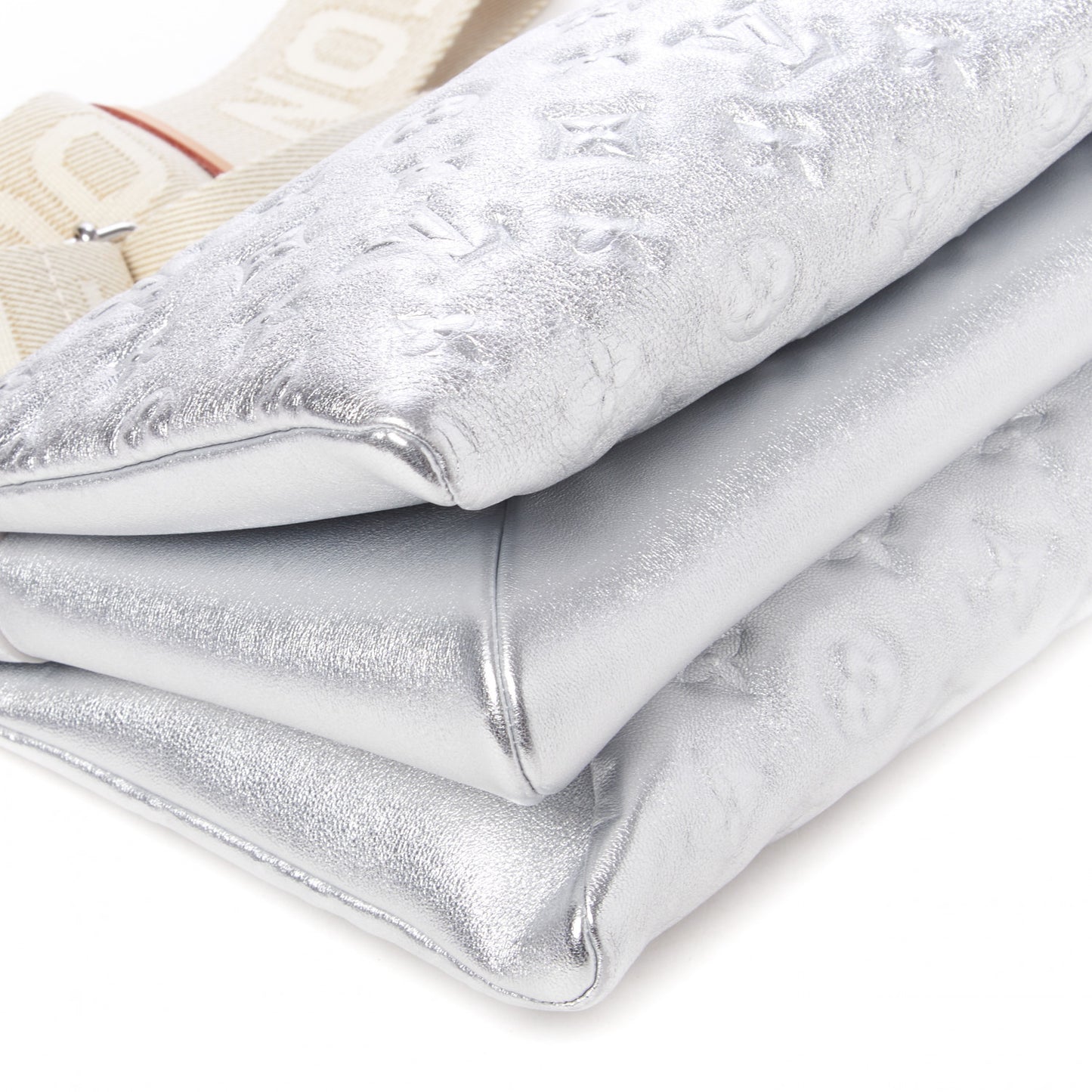 Metallic Lambskin Embossed Monogram Coussin PM Silver