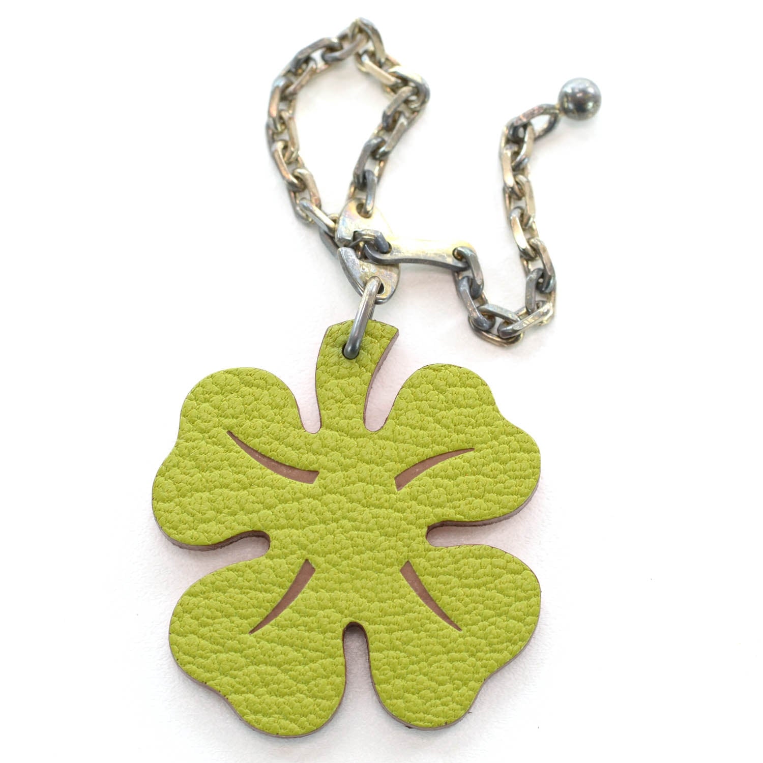 Hermes Chevre Lucky Clover Key Chain Vert Anis Orange 1 of 4