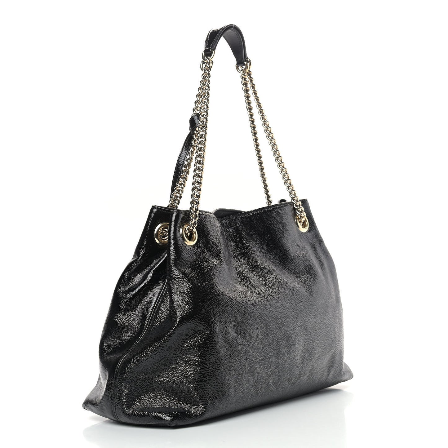 Patent Medium Soho Chain Shoulder Bag Black