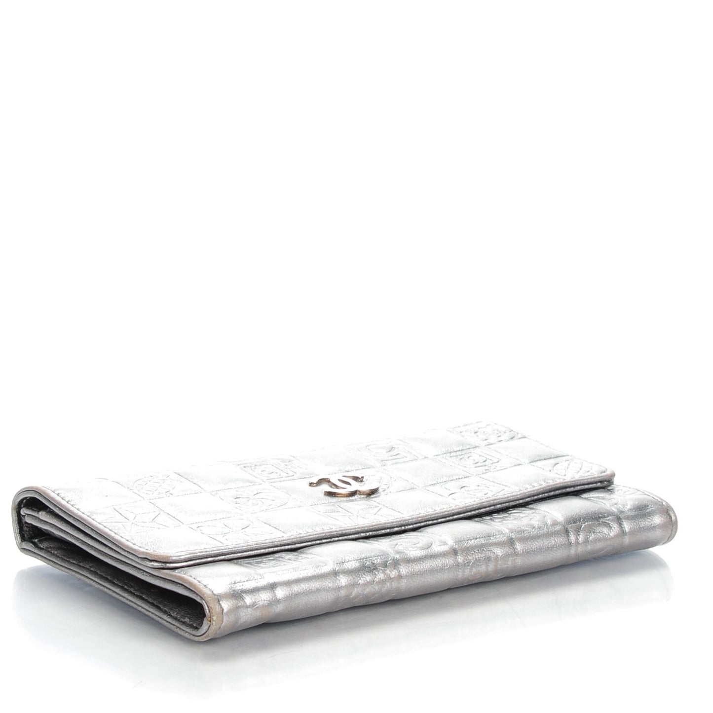 Metallic Lambskin Precious Symbols Flap Wallet Silver
