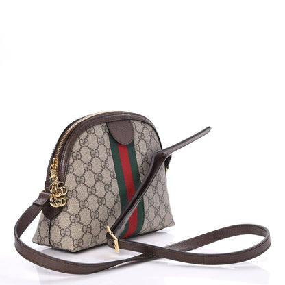 Gucci GG Supreme Monogram Textured Dollar Calfskin Web Small Ophidia Dome Shoulder Bag Beige Ebony New Acero 3 of 7