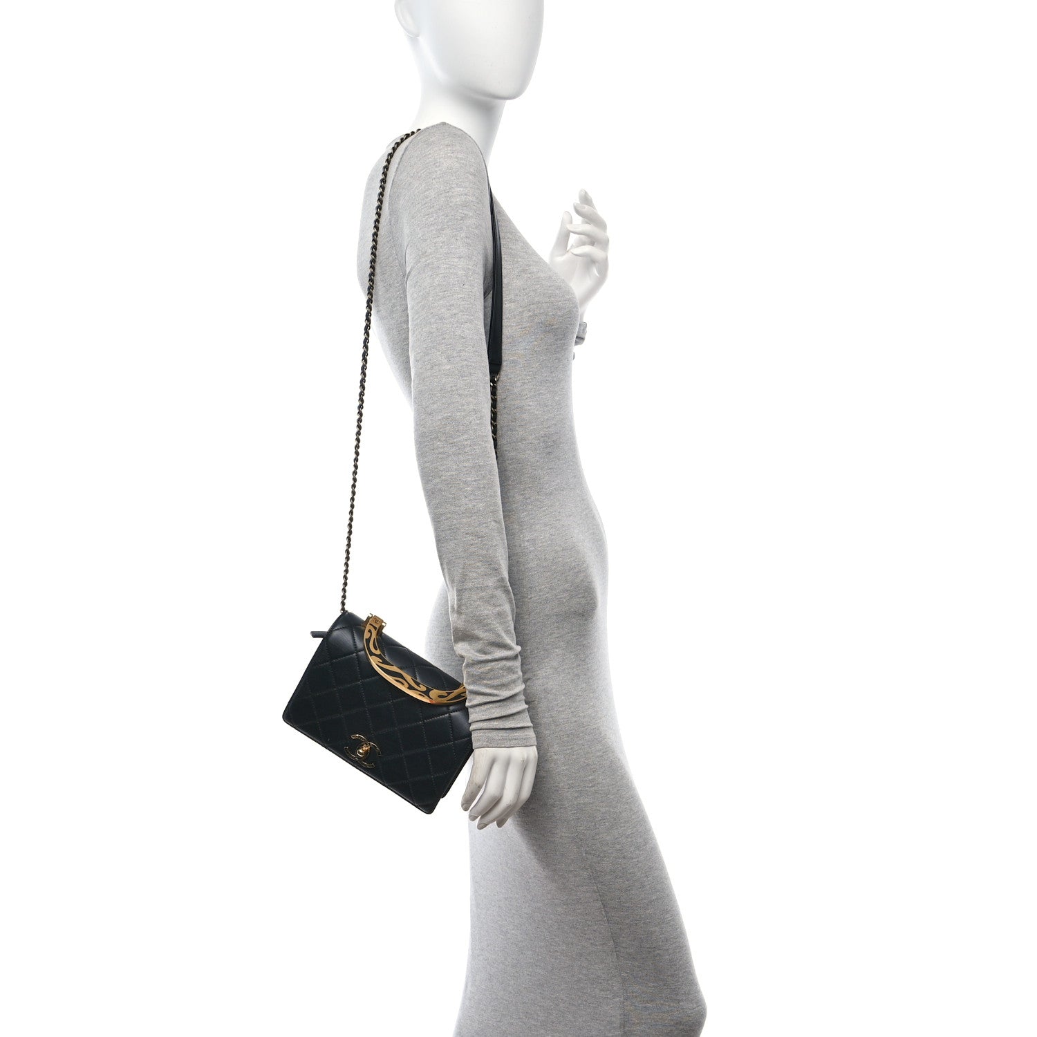 Chanel Metal Calfskin Quilted Top Handle Flap Black 2 of 10