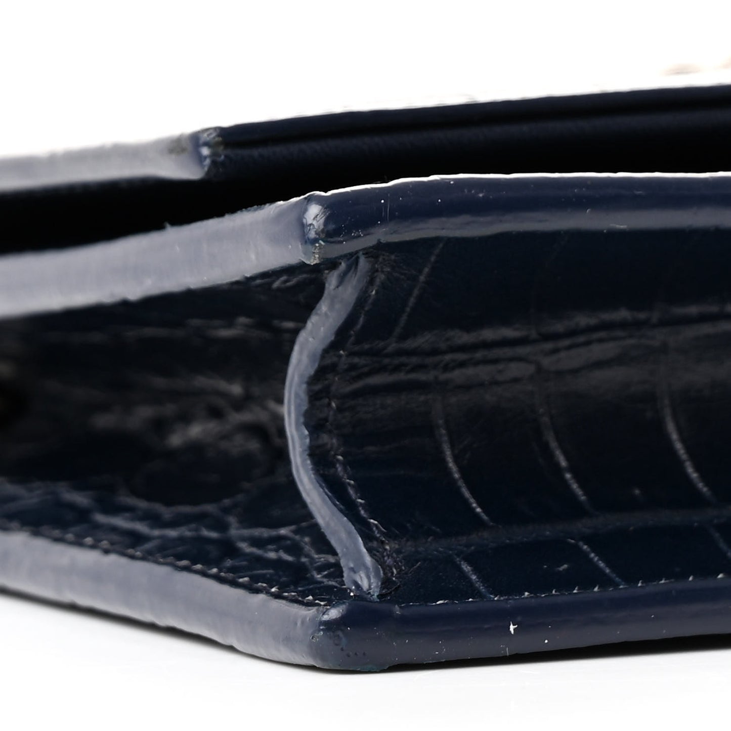 Calfskin Crocodile Embossed Kate Monogram Tassel Chain Wallet Deep Marine