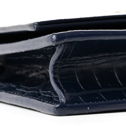 Saint Laurent Calfskin Crocodile Embossed Kate Monogram Tassel Chain Wallet Deep Marine 9 of 11
