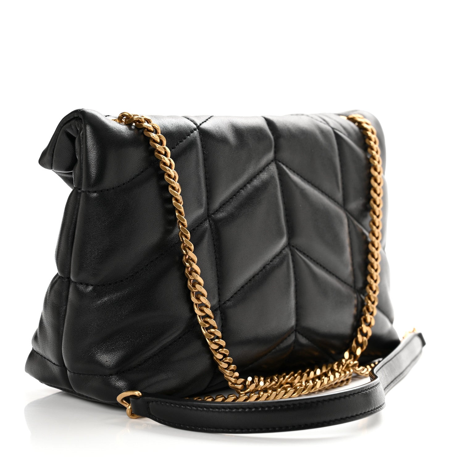 Saint Laurent Lambskin Quilted Toy Loulou Puffer Monogram Chain Satchel Black 2 of 12