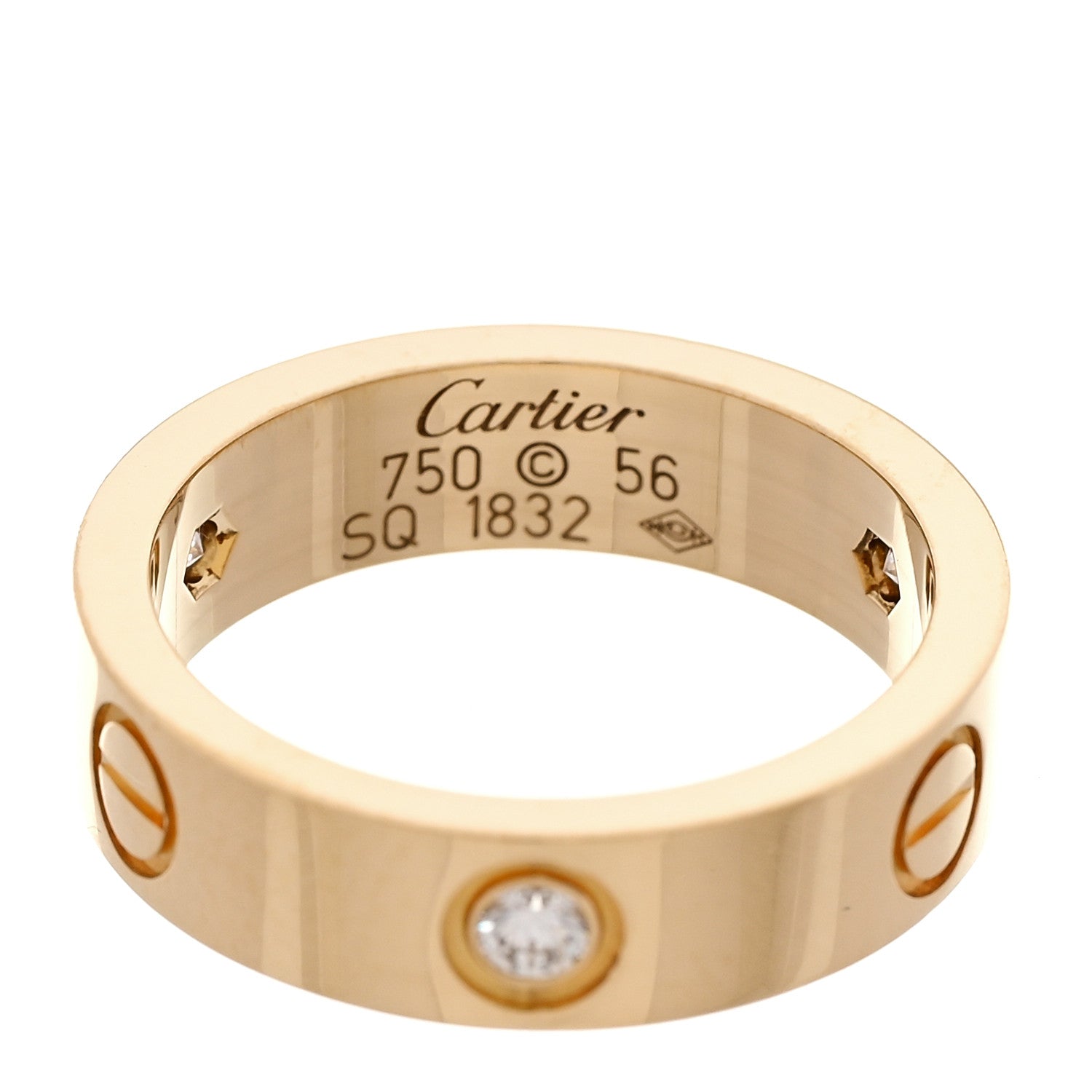 Cartier 18K Yellow Gold 3 Diamond 5.5mm LOVE Ring 56 7.5 4 of 4