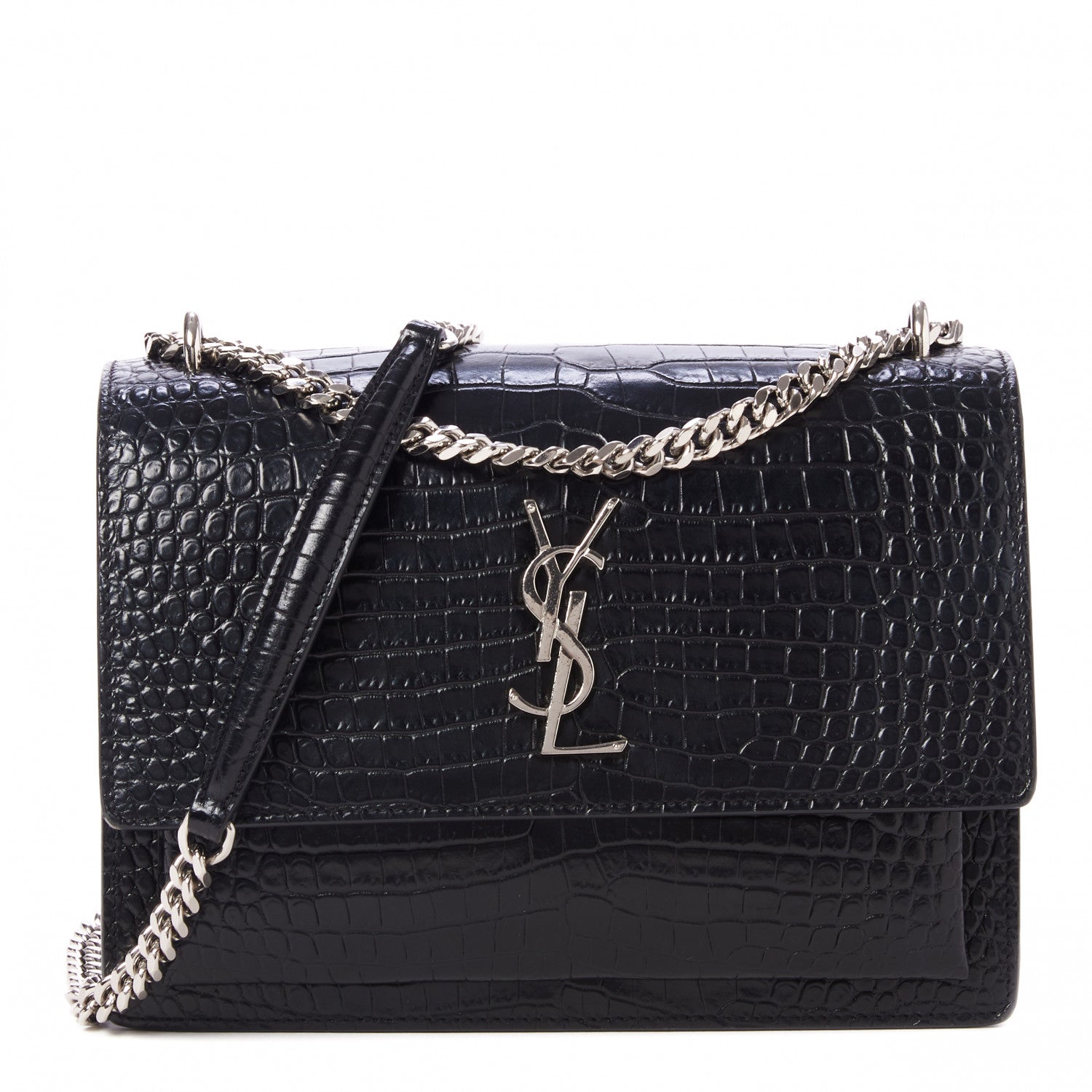 Saint Laurent Calfskin Crocodile Embossed Medium Monogram Sunset Black 1 of 9