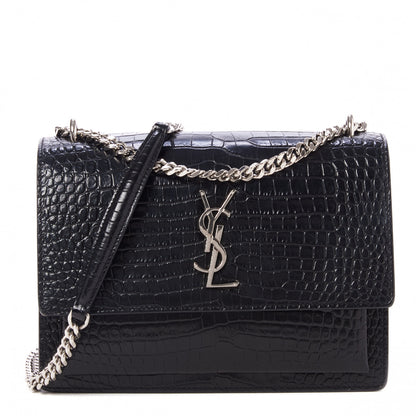 Saint Laurent Calfskin Crocodile Embossed Medium Monogram Sunset Black 1 of 9