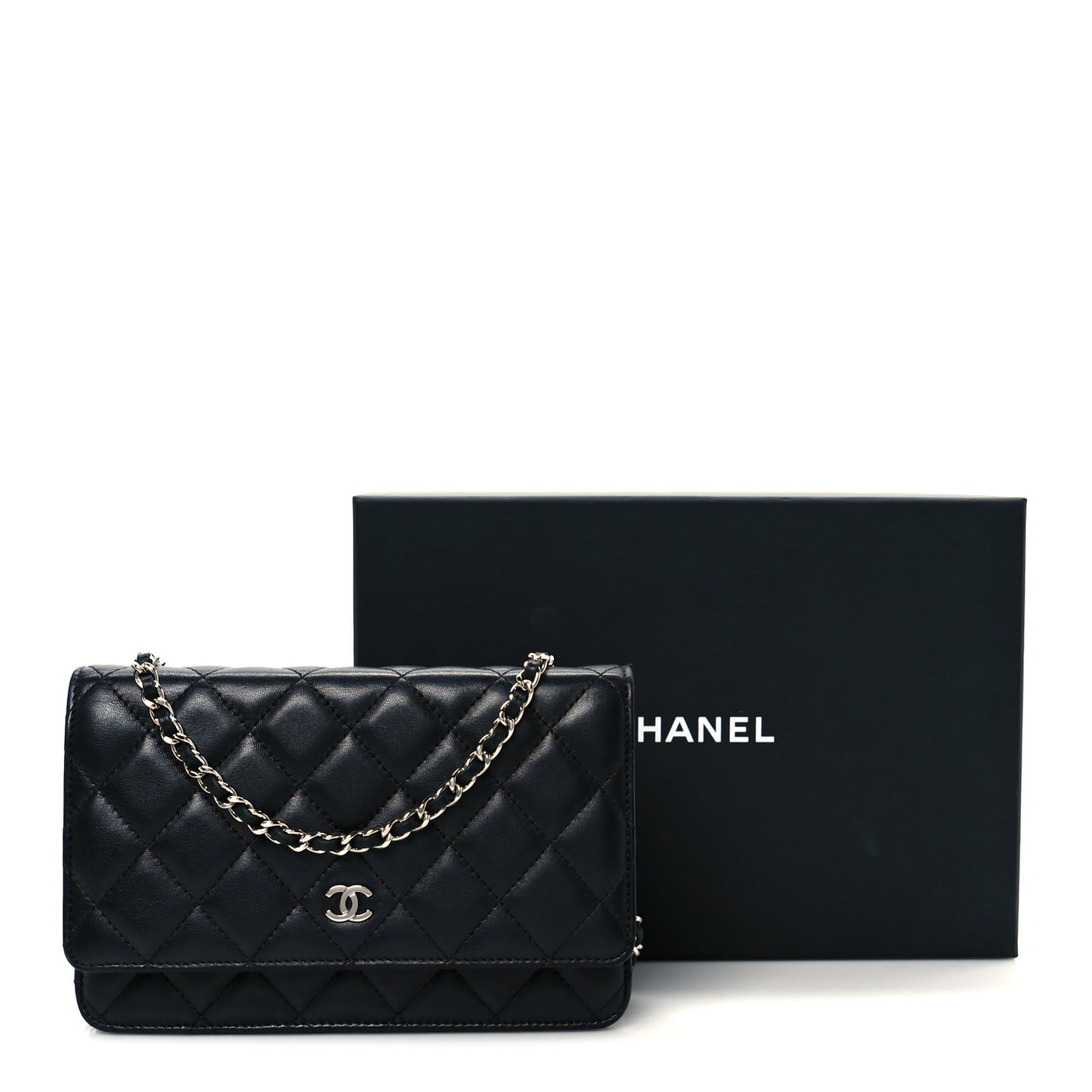 Lambskin Quilted Wallet On Chain WOC Black
