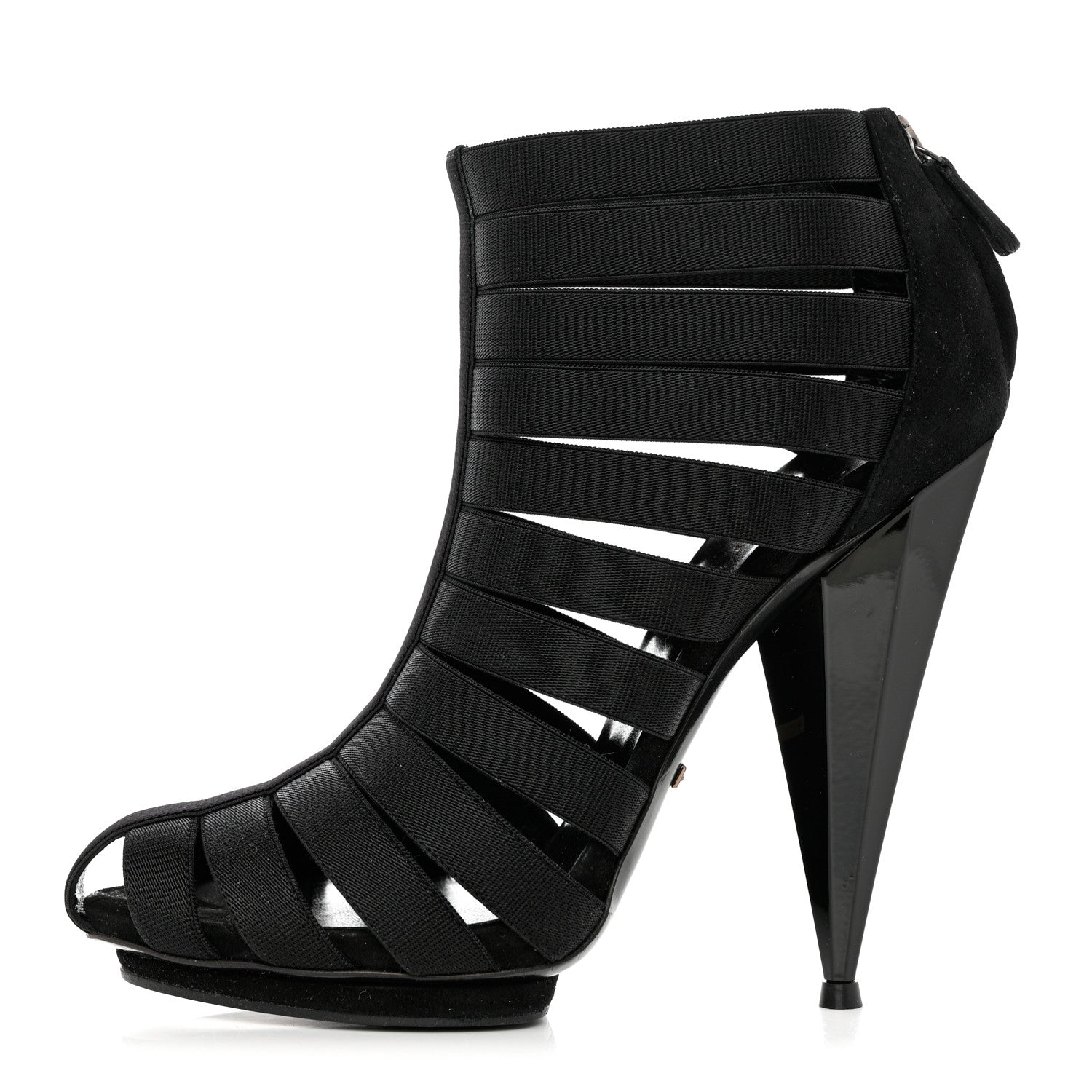 Gucci Nappa Elastic Moony Kid Heeled Sandals 37.5 Black 1 of 10