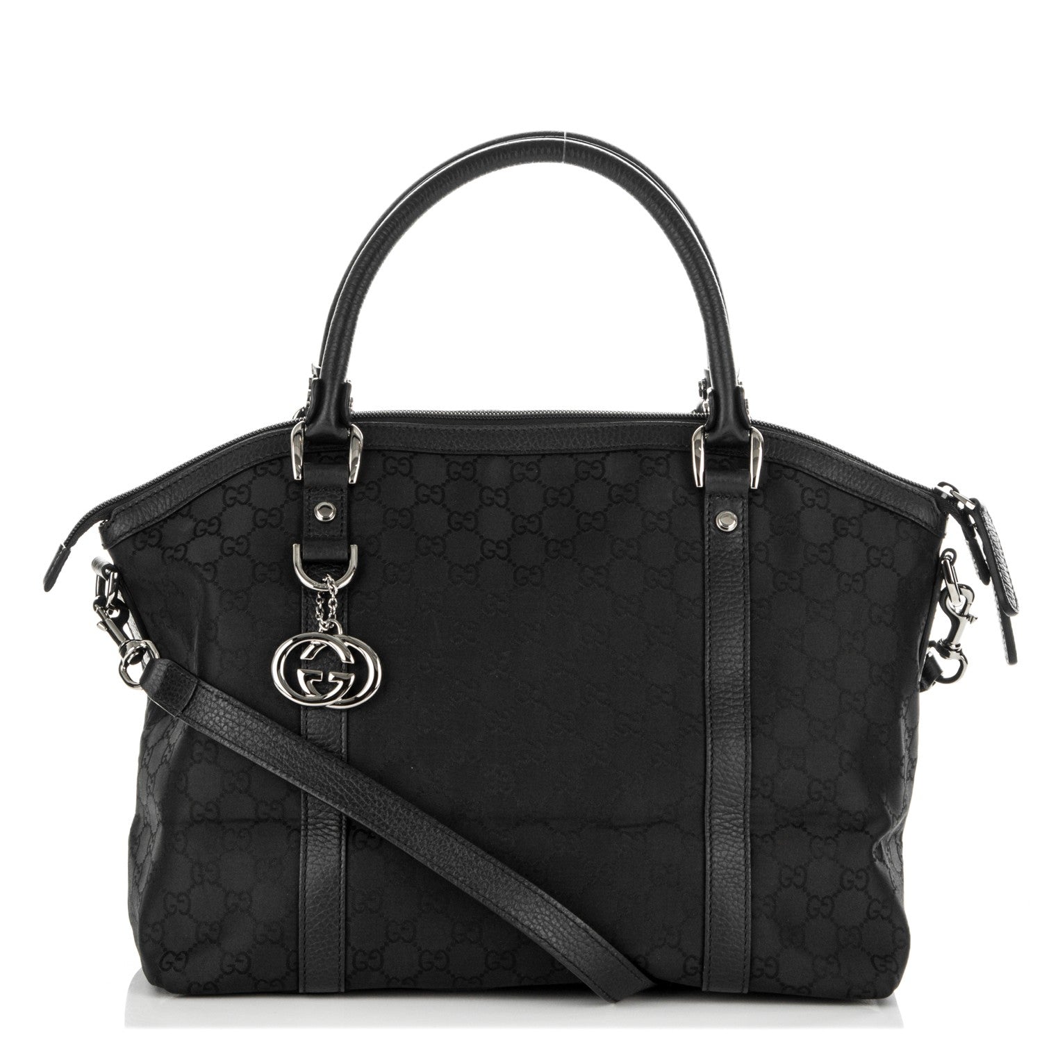 Gucci Nylon Monogram Medium GG Charm Dome Satchel Black 1 of 7
