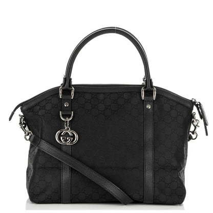 Gucci Nylon Monogram Medium GG Charm Dome Satchel Black 1 of 7