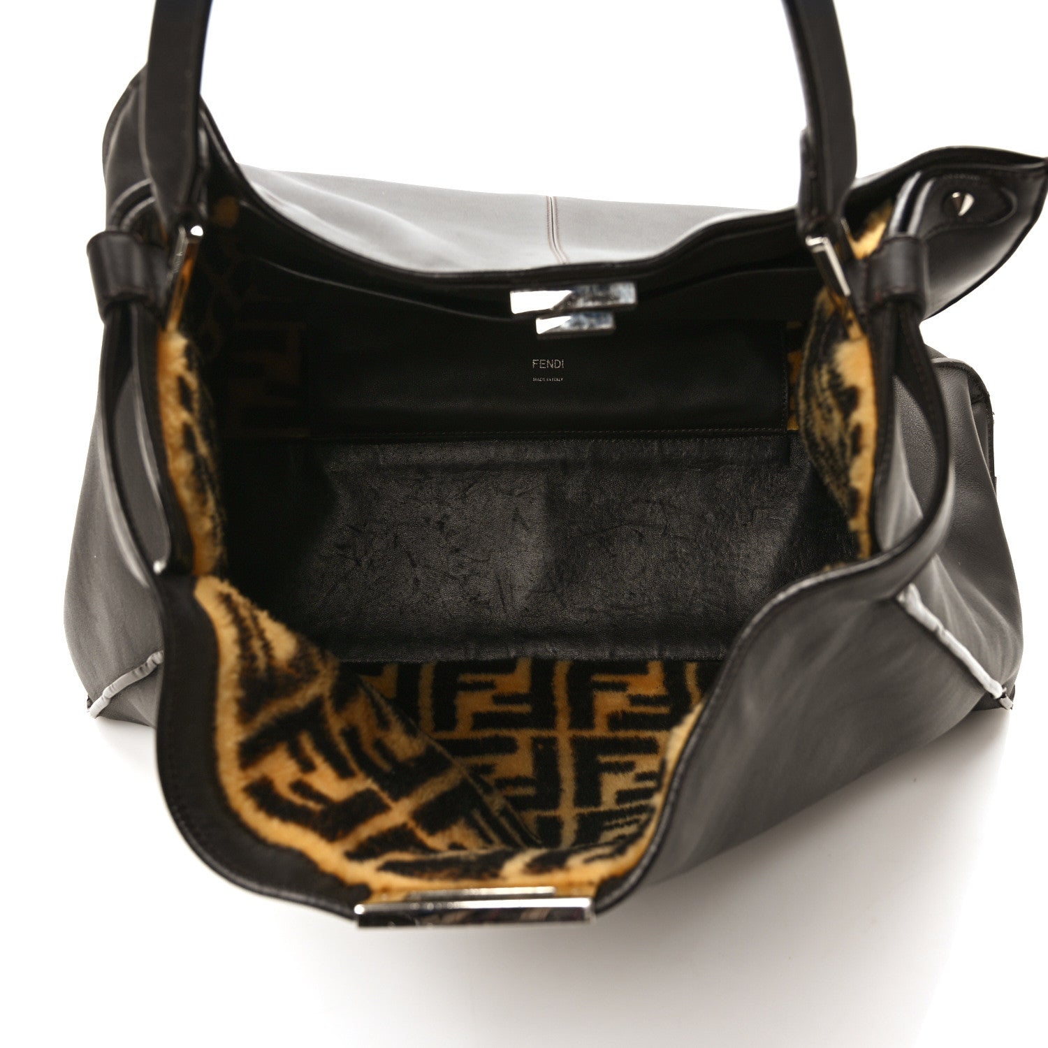 Fendi Vitello Seta Shearling FF 1974 Large Peekaboo X-Lite Brown 5 of 11