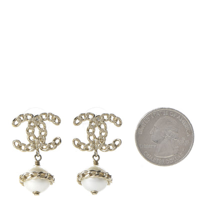 Chanel Pearl Chain CC Dangle Earrings Gold 2 of 5