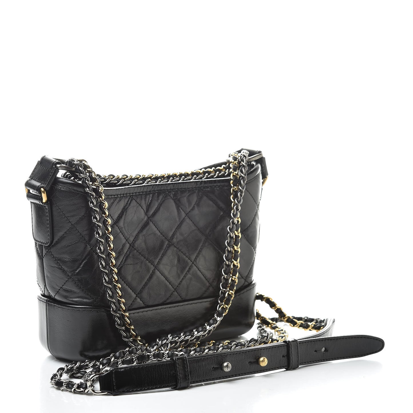 Aged Calfskin Quilted Small Gabrielle Hobo Black