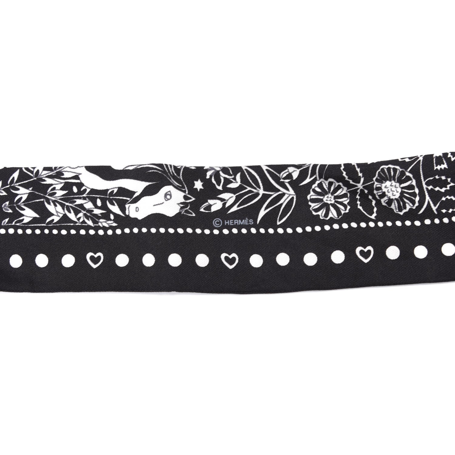 Hermes Silk Peuple Du Vent Bandana Twilly Black White 3 of 4