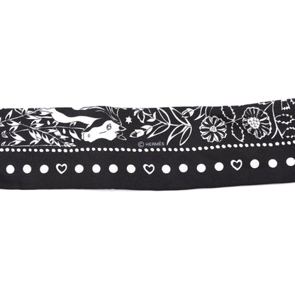 Hermes Silk Peuple Du Vent Bandana Twilly Black White 3 of 4