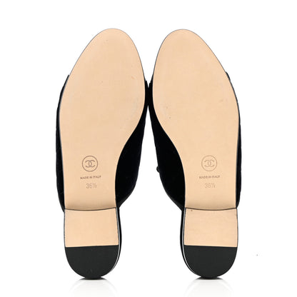 Chanel Velvet Patent Quilted Cap Toe Womens CC Mules 36.5 Black 5 of 11