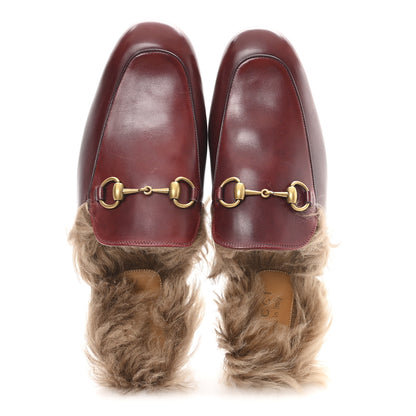 Gucci etis Glamour Calfskin Granada Kid Fur Mens Princetown Slippers 8.5 Ruby Bordeaux Naturale 2 of 9