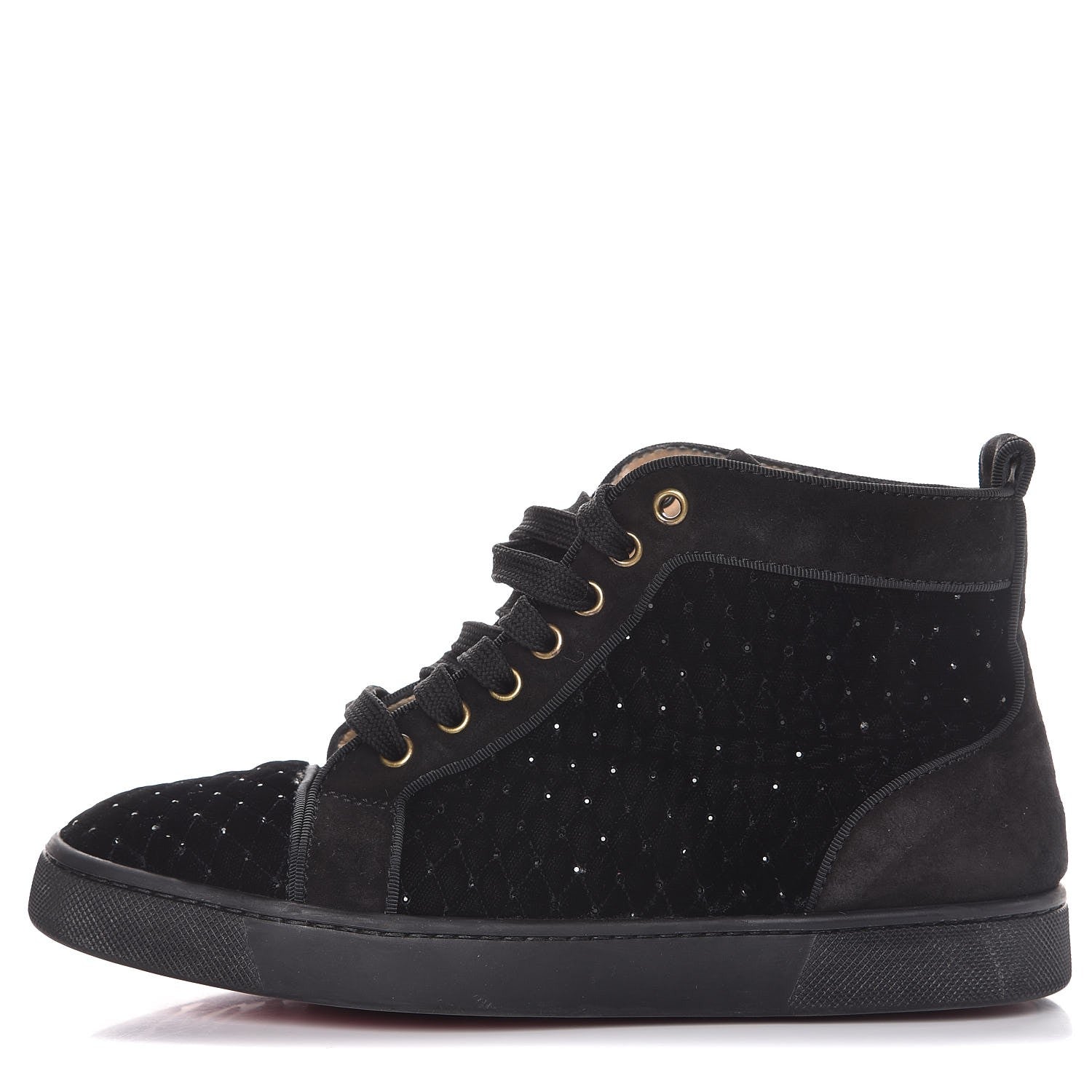 Christian Louboutin Suede Velvet Jeweled Flat Sneakers 38.5 Black 1 of 12