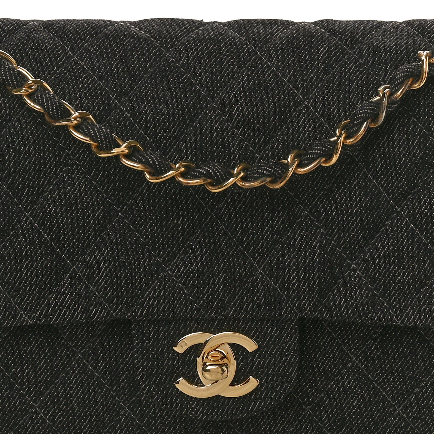 Denim Quilted Medium Double Flap Black