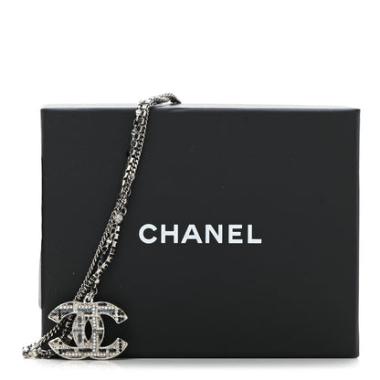 Chanel Crystal Pearl Tweed Effect Multi Strand CC Short Necklace Silver Blue Black 7 of 7