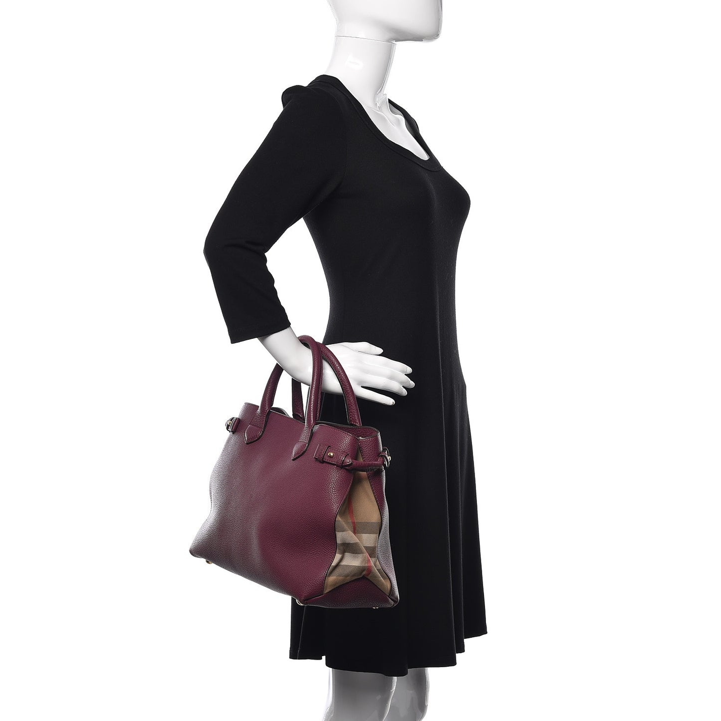 Grainy Calfskin House Check Medium Banner Tote Elderberry