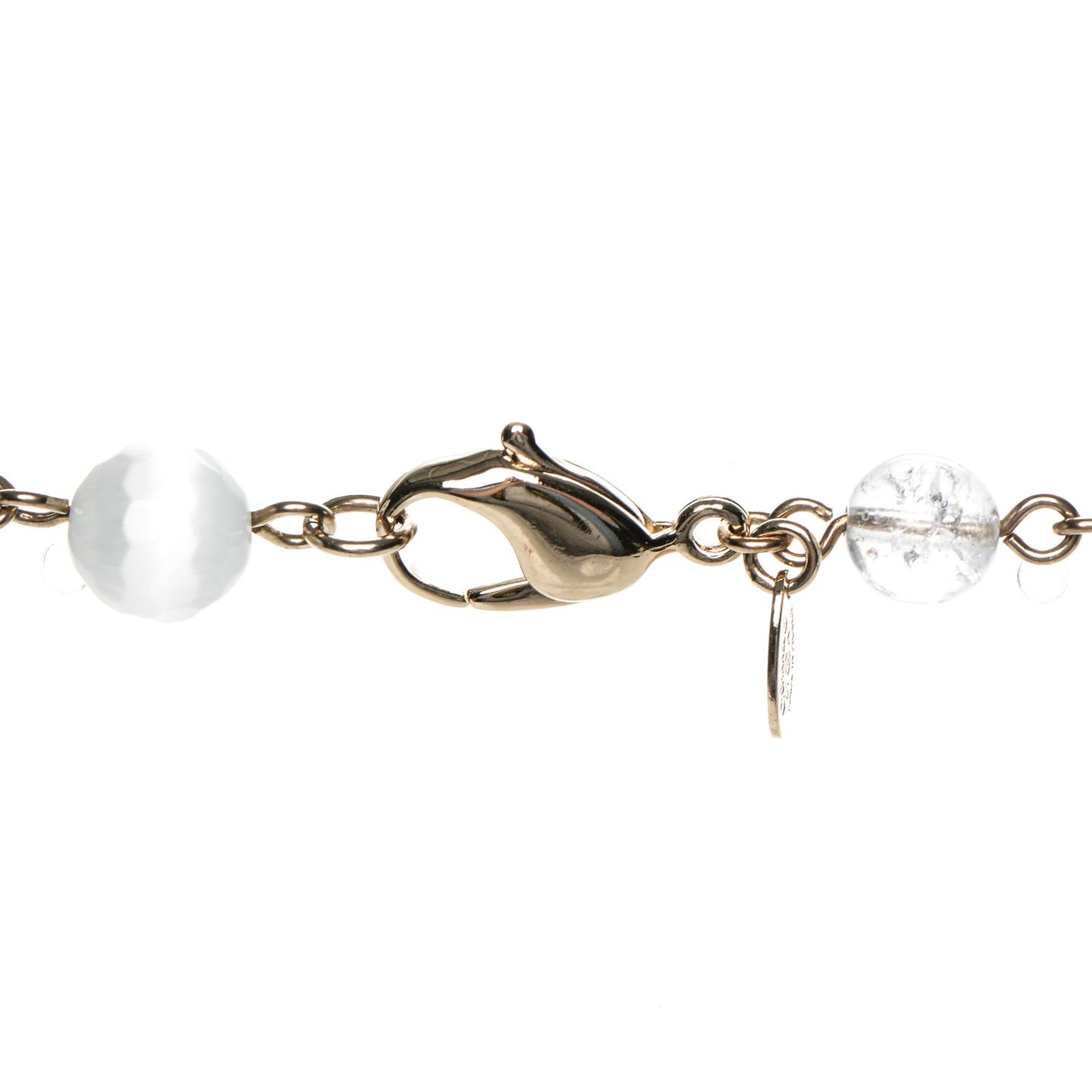 Pearl Crystal CC Beaded Lucky Charms Long Necklace Silver