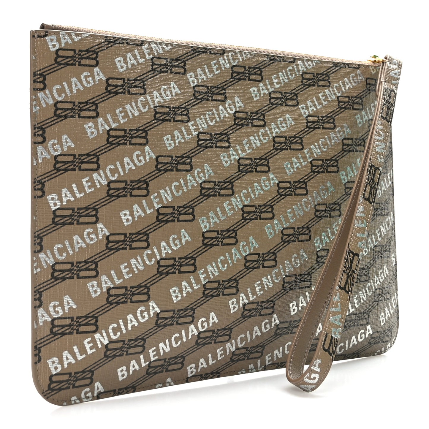 Coated Canvas BB Monogram Allover Logo Clutch Beige Brown