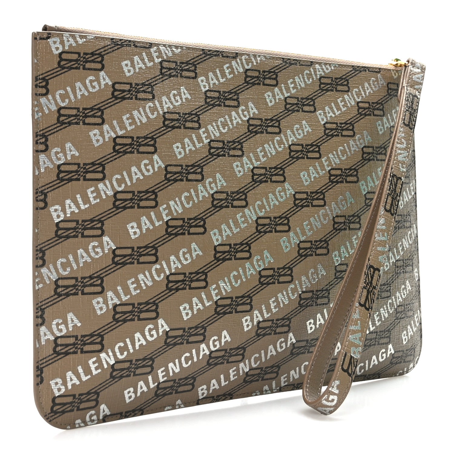 Balenciaga Coated Canvas BB Monogram Allover Logo Clutch Beige Brown 3 of 8