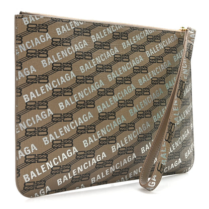 Balenciaga Coated Canvas BB Monogram Allover Logo Clutch Beige Brown 3 of 8