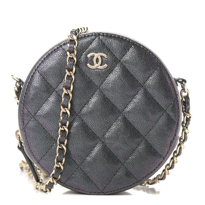 Chanel Iridescent Caviar Quilted Round Clutch With Chain Black 1 of 11